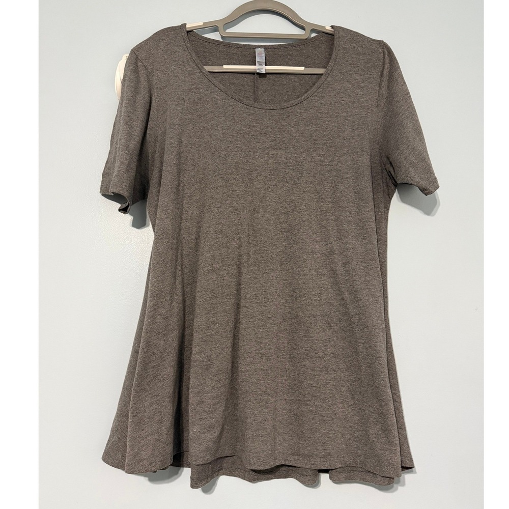 LuLaRoe Perfect T Charcoal Gray 2XL Heathered Swing Top Slit Hem 1593